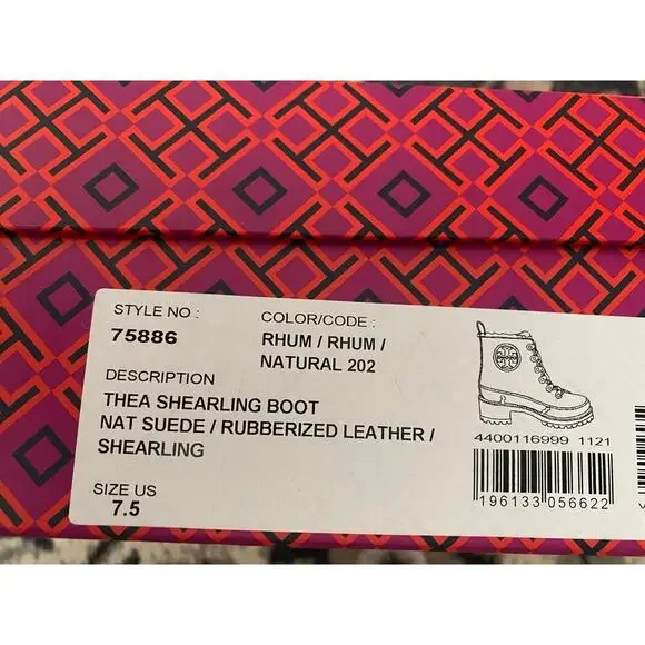 Tory Burch Thea Shearling Boots Size- 7.5 Suede Color: Natural